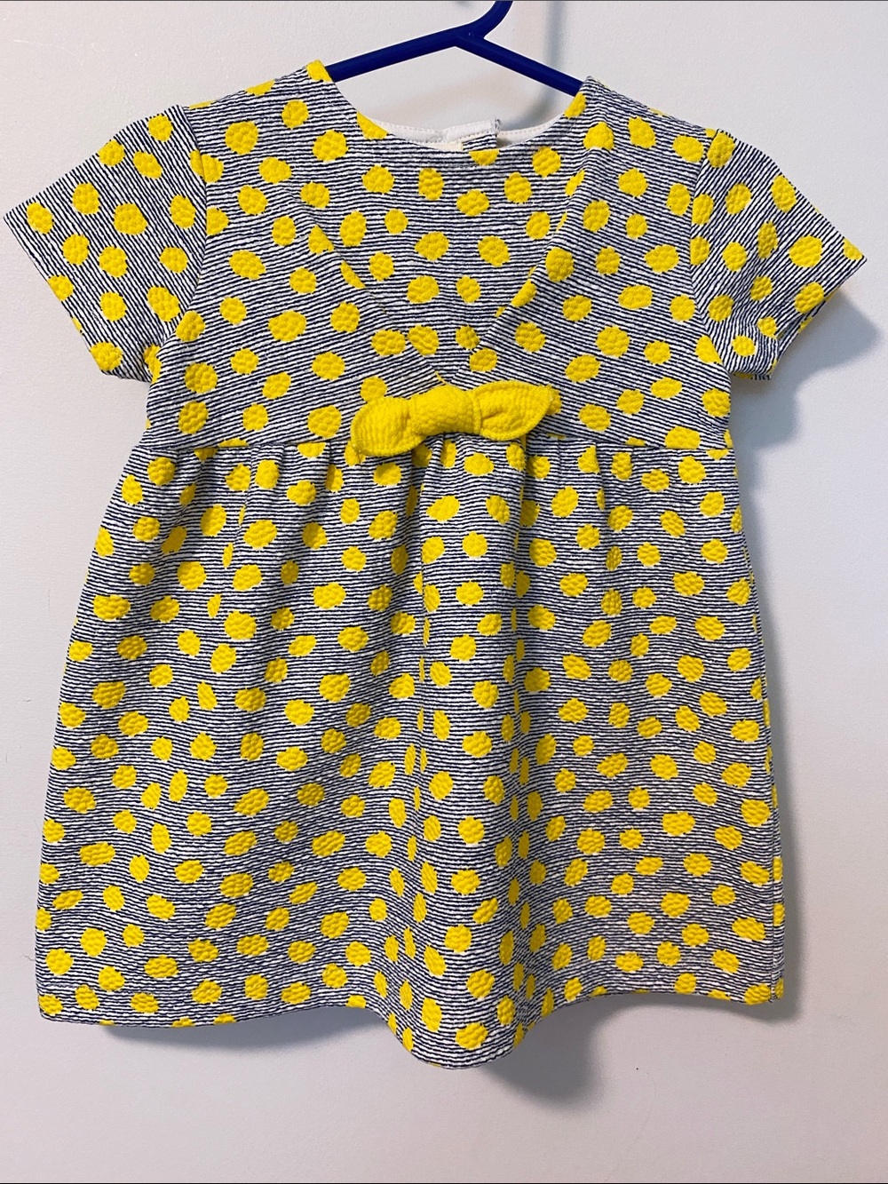 Zara Yellow Dot Knit Dress with Bow Accent